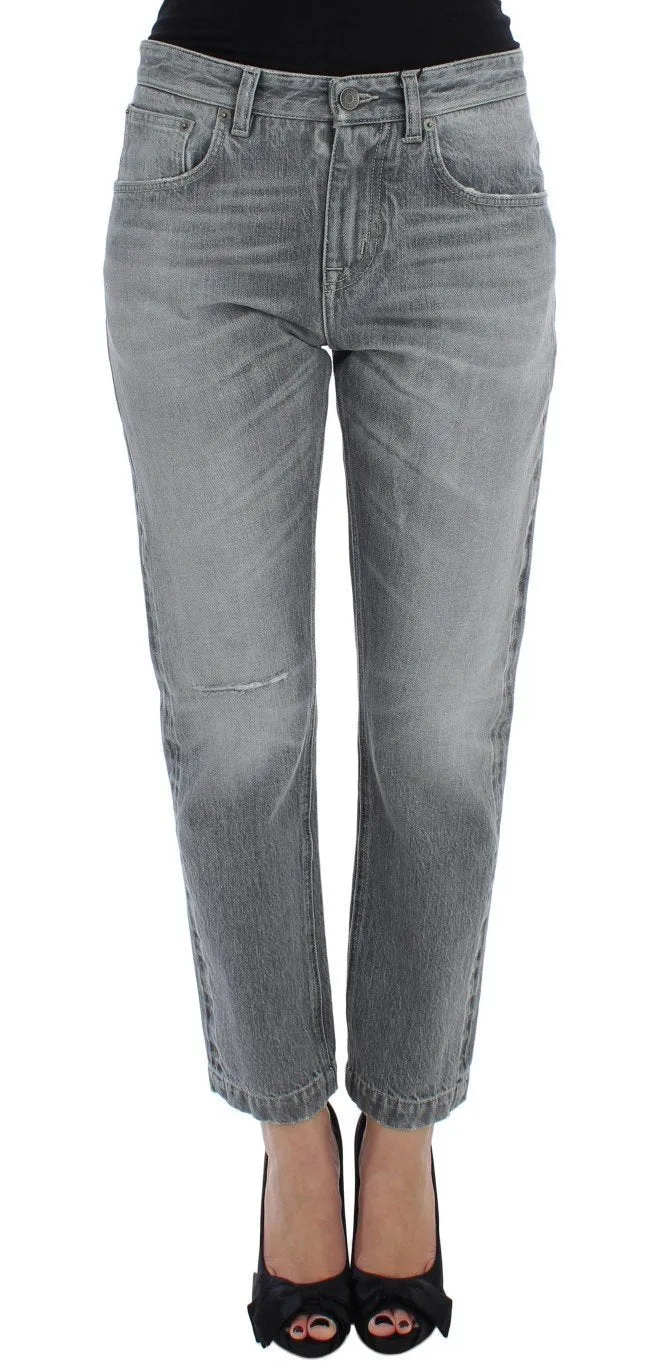 Gray Denim Cotton Stretch Boyfriend Jeans