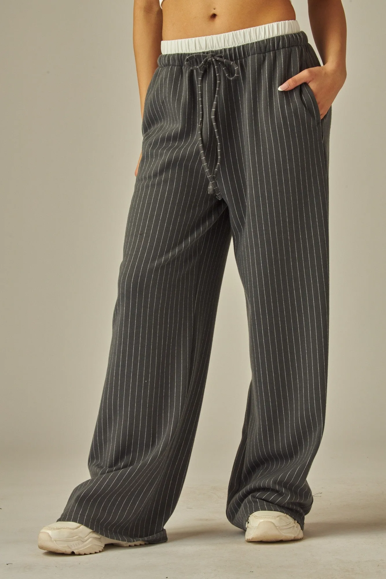 Grey Boxer Waist Pinstripe Long Pants 3/4/25 9672