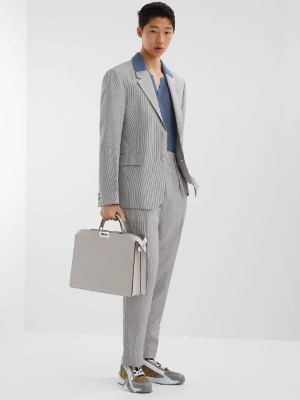 Grey Pinstriped Fabric Trousers