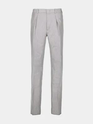 Grey Pinstriped Fabric Trousers