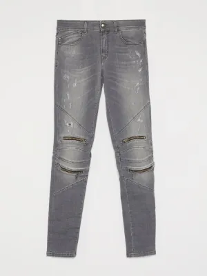 Grey Zip Knee Biker Jeans