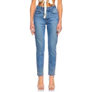 GRLFRND KAROLINA FAUX PEARL &amp; CRYSTAL EMBELLISHED High Waist JEANS Size30