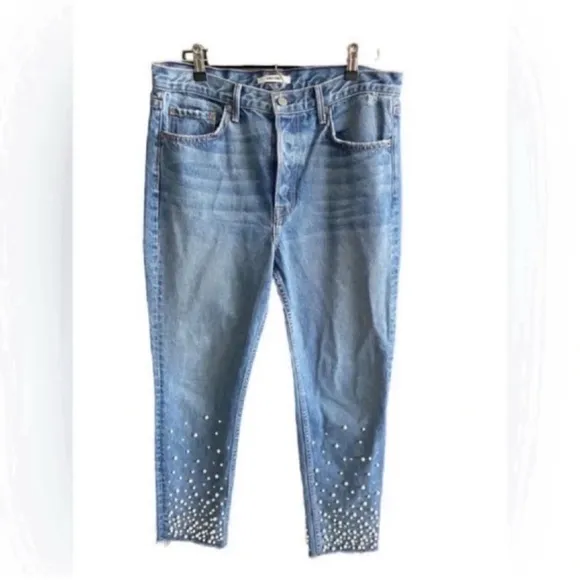 GRLFRND KAROLINA FAUX PEARL &amp; CRYSTAL EMBELLISHED High Waist JEANS Size30
