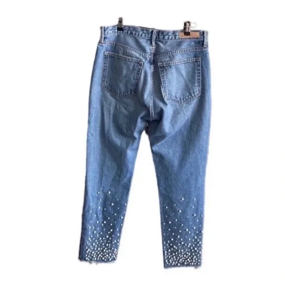 GRLFRND KAROLINA FAUX PEARL &amp; CRYSTAL EMBELLISHED High Waist JEANS Size30