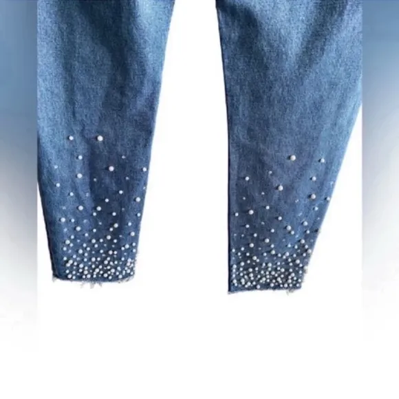 GRLFRND KAROLINA FAUX PEARL &amp; CRYSTAL EMBELLISHED High Waist JEANS Size30