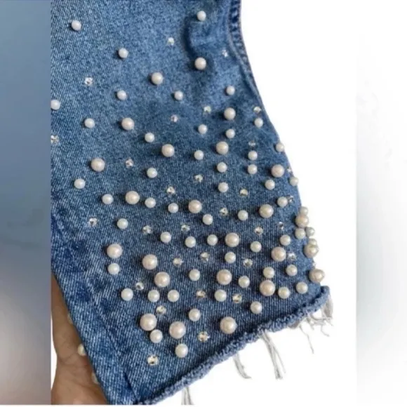 GRLFRND KAROLINA FAUX PEARL &amp; CRYSTAL EMBELLISHED High Waist JEANS Size30
