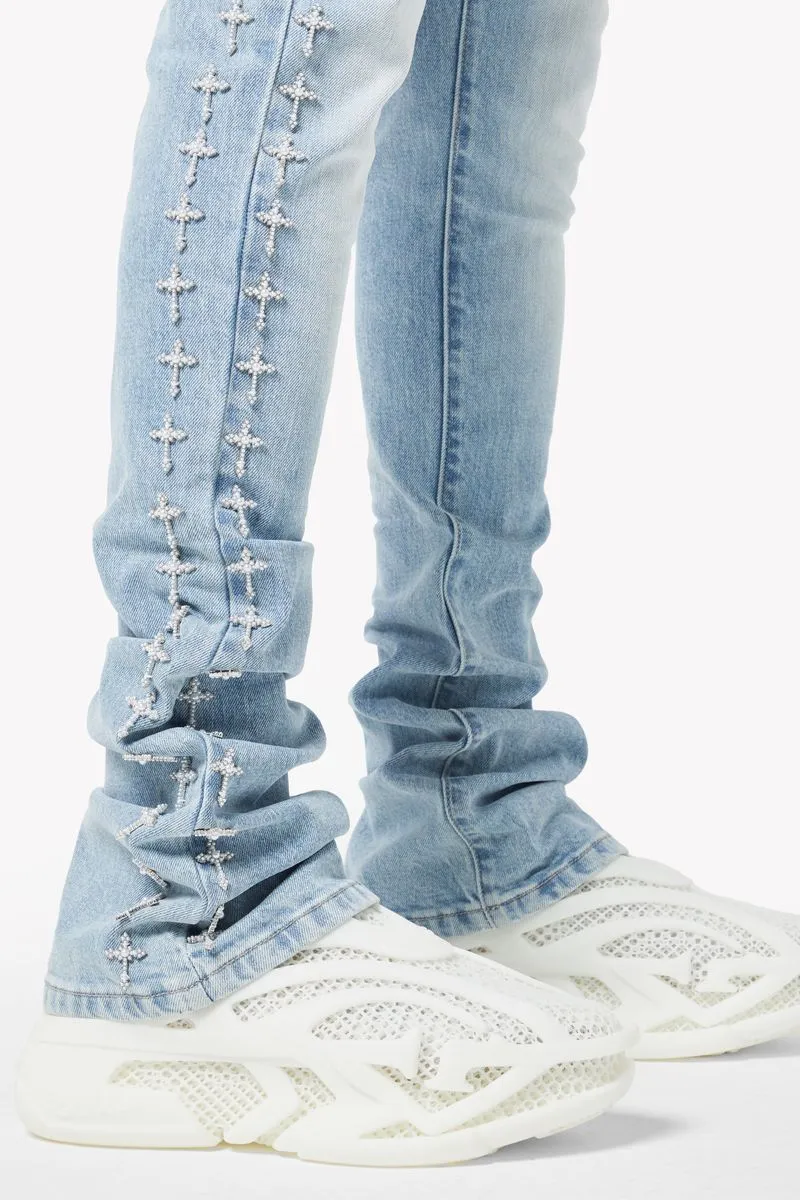 GUAPI Vintage Blue Crosses Embellished Denim