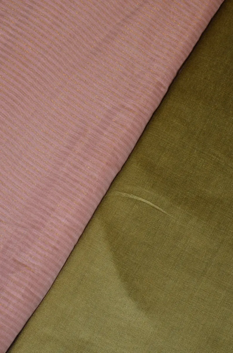Handloom Pure Chanderi Tissue Striped Zari Based Kurta Piece With A Cotton Silk Matching Lower