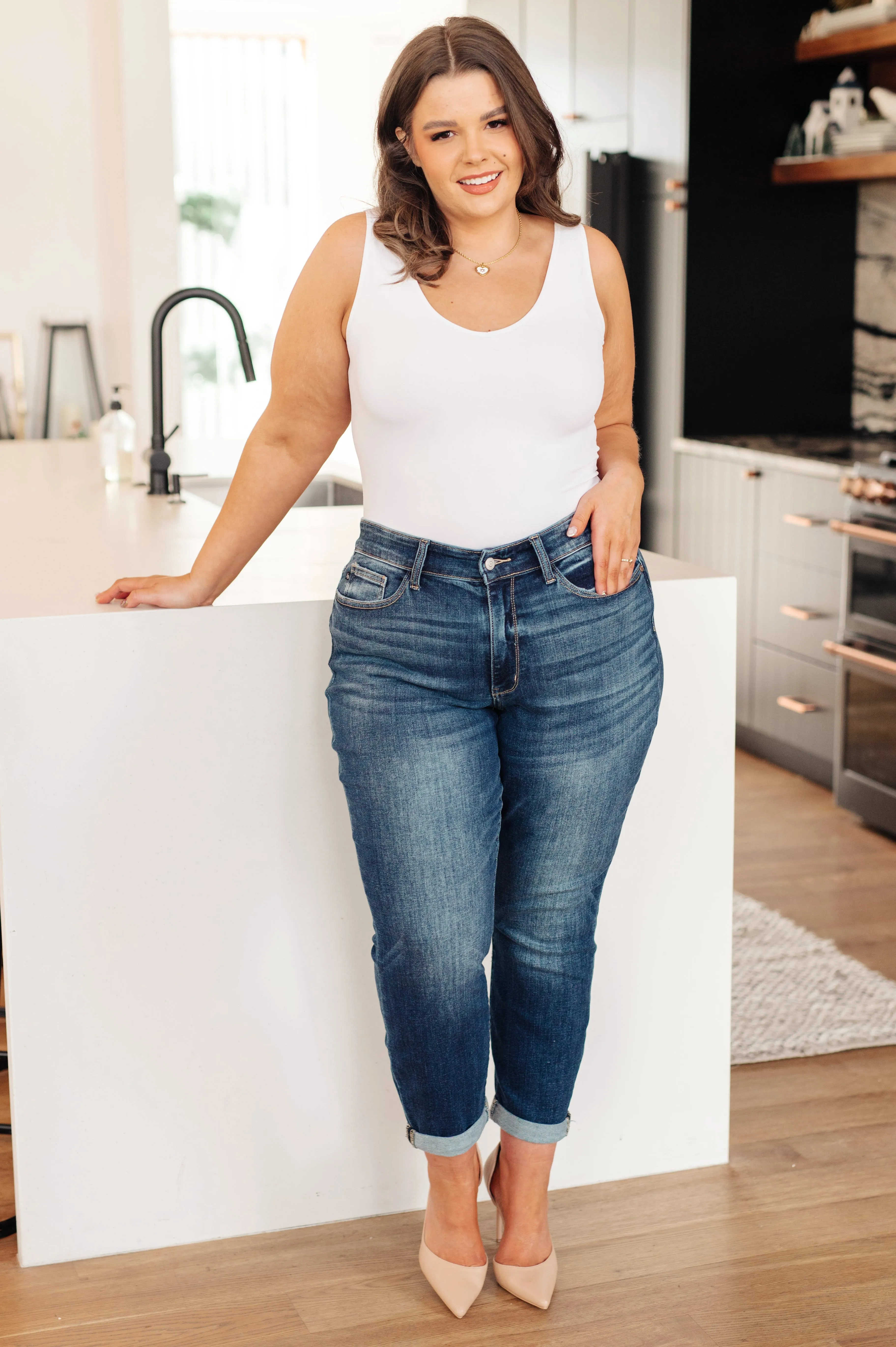 Hazel Blues® |  London Midrise Cuffed Boyfriend Jeans