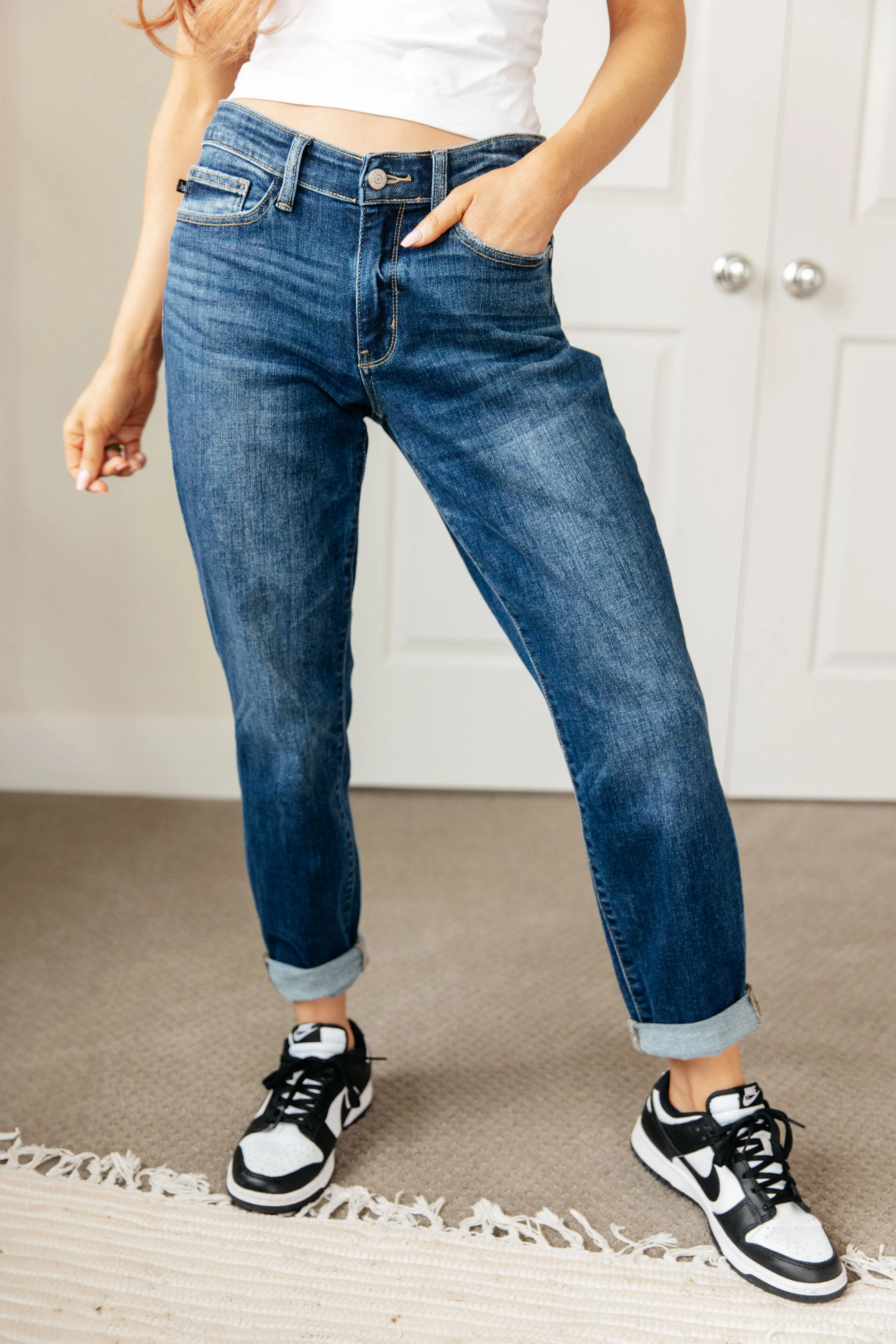 Hazel Blues® |  London Midrise Cuffed Boyfriend Jeans