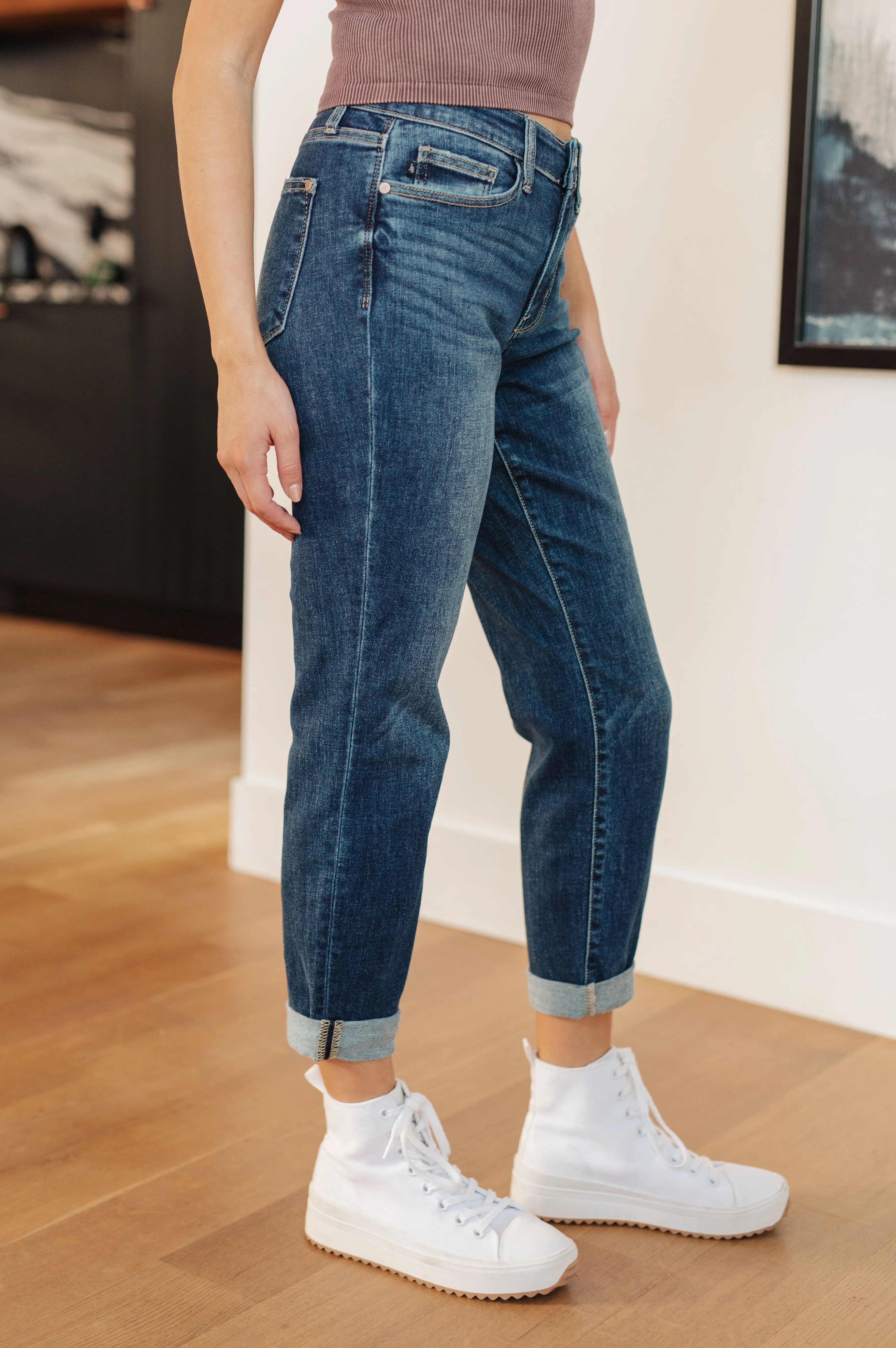 Hazel Blues® |  London Midrise Cuffed Boyfriend Jeans