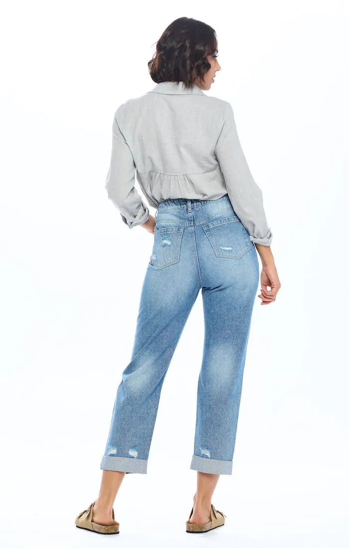 HIGH RISE RIPPED BOYFRIEND JEANS