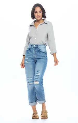 HIGH RISE RIPPED BOYFRIEND JEANS