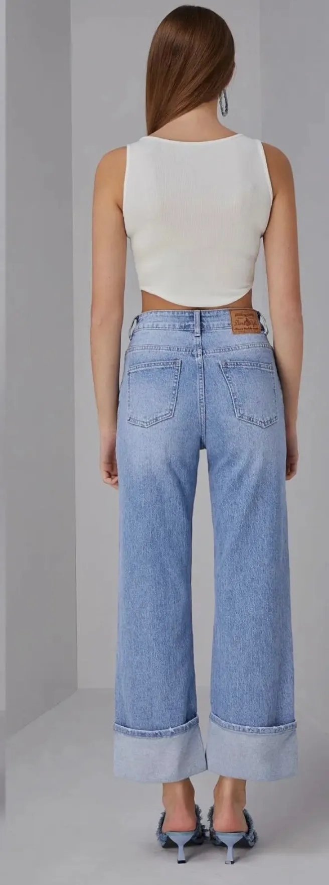 High Waist Wide Leg Jeans Cuff Hem