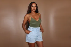 High Waisted Denim Shorts - Light Blue