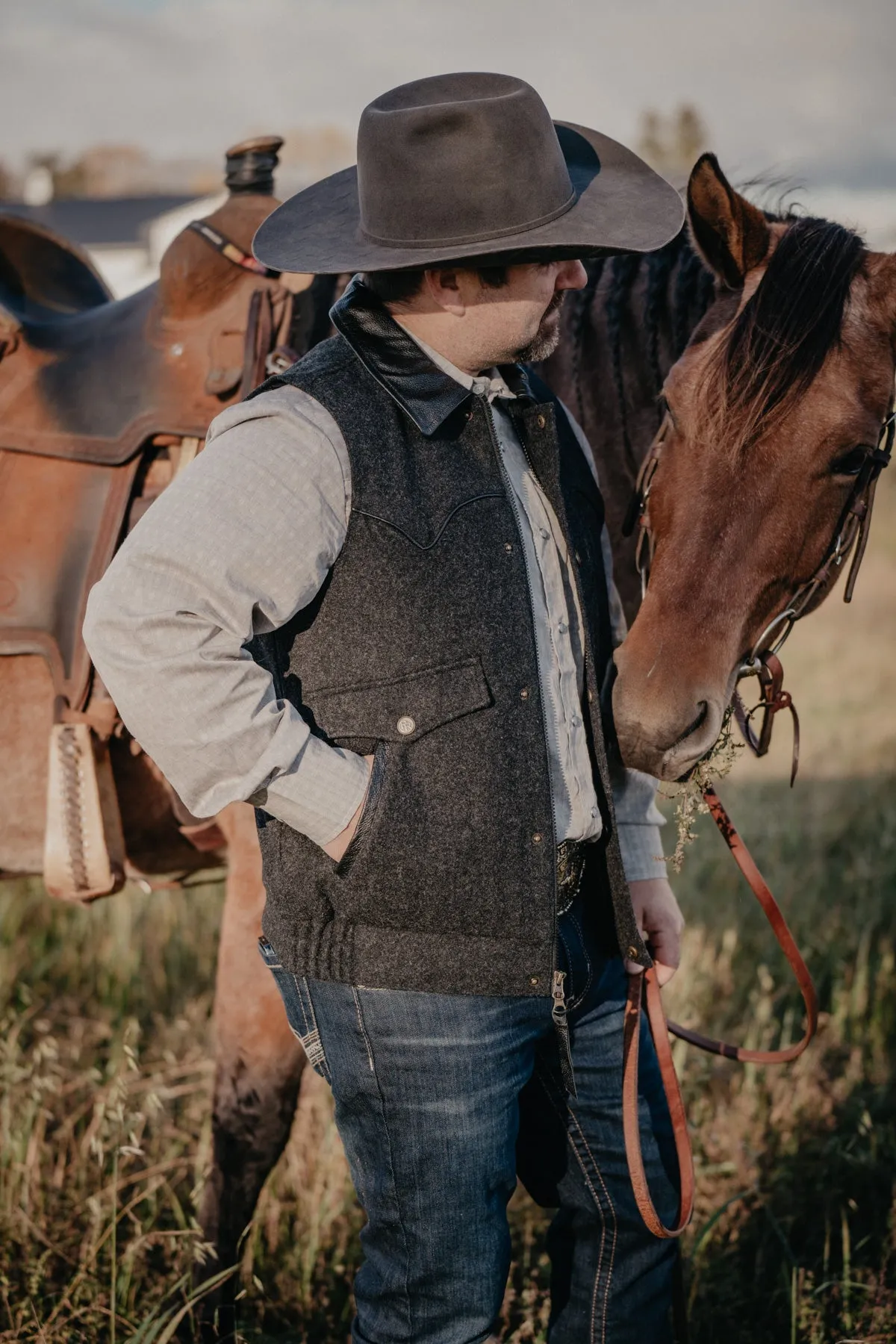 'Holbrook' Men's Wool Charcoal Vest by Powder River (L & XL Only)