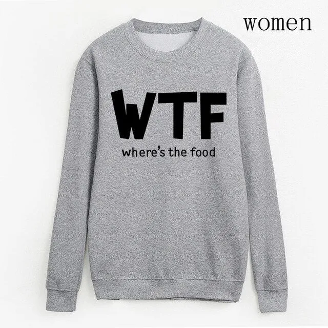 Hoodies funny where's the food Print clothes 2019 Autumn Casual Sweatshirts Women Pullovers Fashion black white brand tracksuits