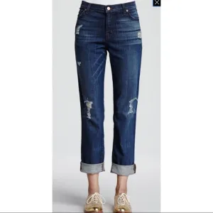 J BRAND BLUE DISTRESSED SKINNY BOYFRIEND JEANS AIDEN FLINTLOCK