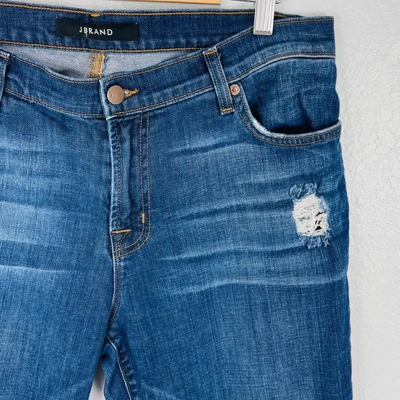 J BRAND BLUE DISTRESSED SKINNY BOYFRIEND JEANS AIDEN FLINTLOCK