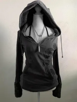 JazzHer Goth trend Punk style High Street American Vintage Print slim-fit Y2K Fashion Cool Girl Spice Girl Design Autumn/Winter hoodie