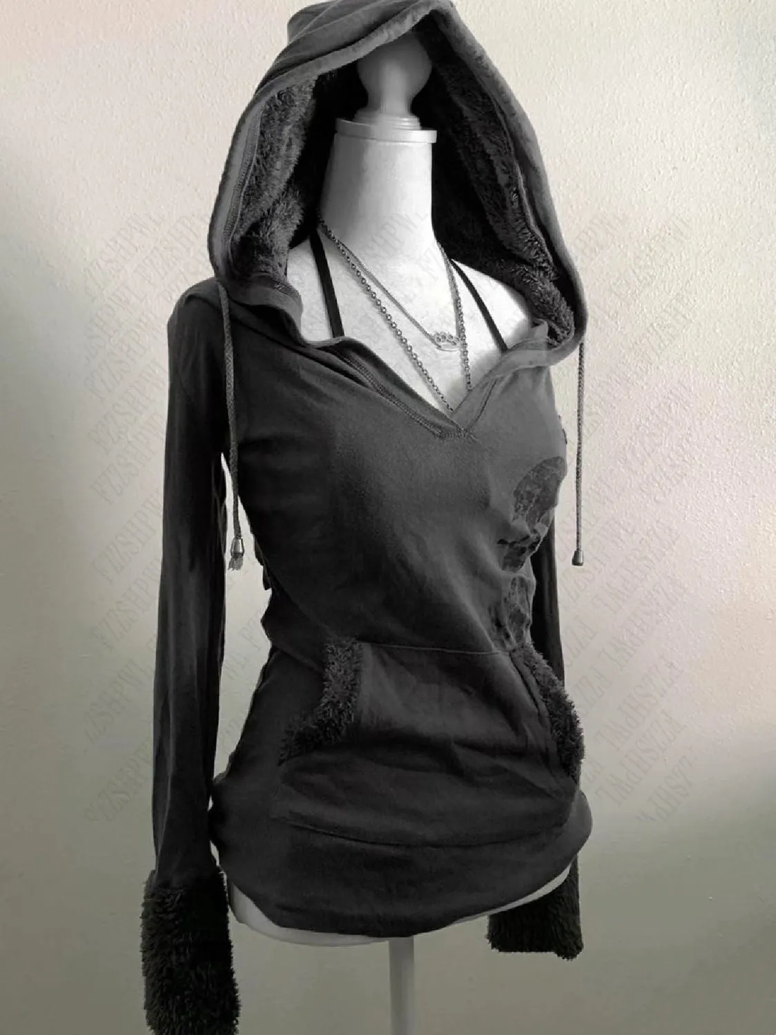 JazzHer Goth trend Punk style High Street American Vintage Print slim-fit Y2K Fashion Cool Girl Spice Girl Design Autumn/Winter hoodie