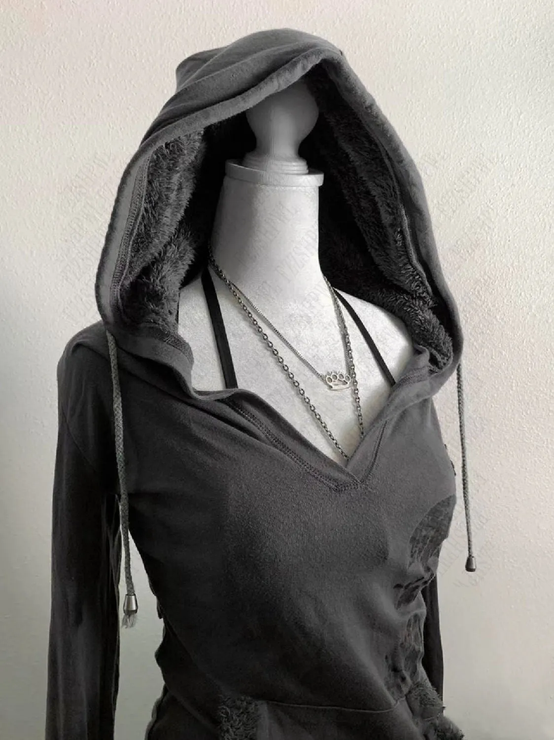 JazzHer Goth trend Punk style High Street American Vintage Print slim-fit Y2K Fashion Cool Girl Spice Girl Design Autumn/Winter hoodie
