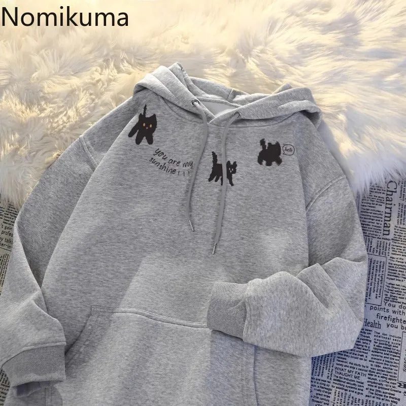 JazzHer Thicked Hoodie Women's Clothing Anime Print Hooded Sweatshirts Oversized Tops 2025 Ropa Mujer Fashion Casual Warm Hoodies 49C884