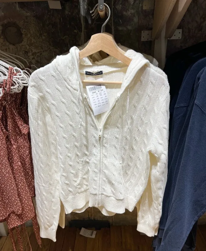 JazzHer White Solid Color Sweater Jackets Women's Autumn Winter Zipper Hoodie Coat Top Casual Fashion Korean Chic Twist Knit Outerwear