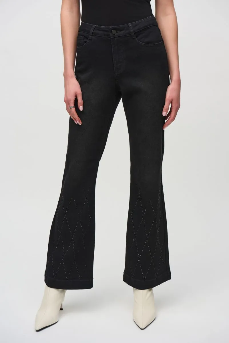 Joseph Ribkoff Black Denim Rhinestone Embellished Flared Jeans 244949