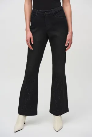 Joseph Ribkoff Black Denim Rhinestone Embellished Flared Jeans 244949