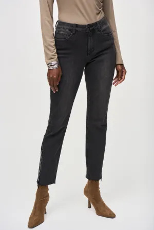 Joseph Ribkoff Charcoal Grey Embellished Ankle Zip Slim Jeans 243914