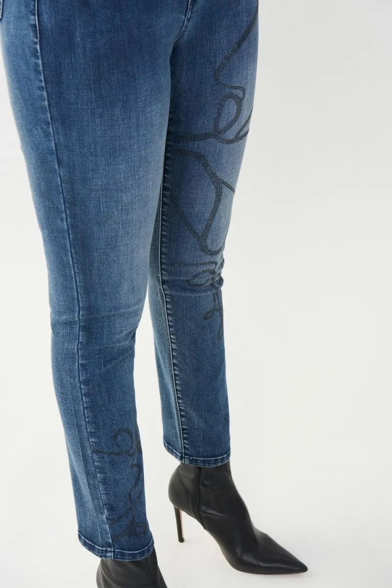 Joseph Ribkoff Denim Medium Blue Embellished Slim Ankle Jeans 223935