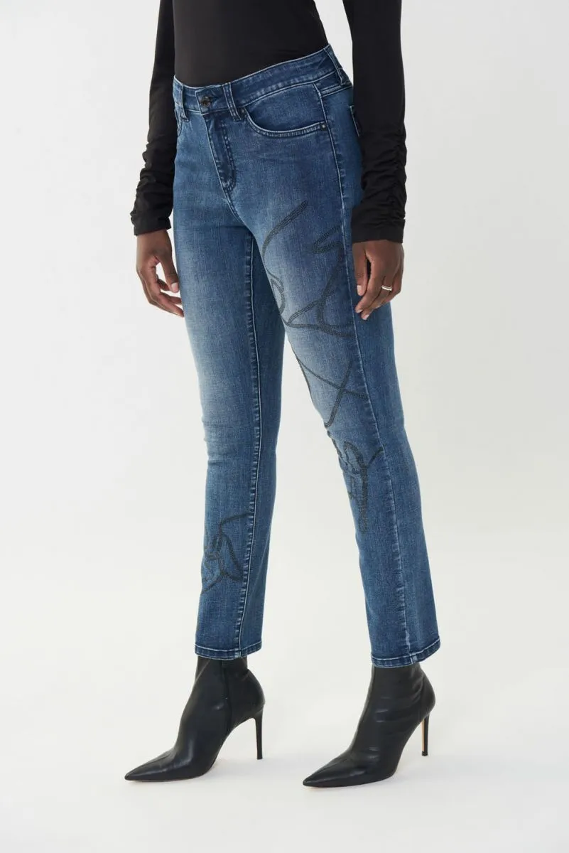 Joseph Ribkoff Denim Medium Blue Embellished Slim Ankle Jeans 223935