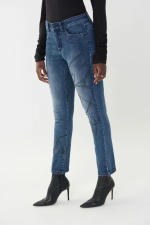 Joseph Ribkoff Denim Medium Blue Embellished Slim Ankle Jeans 223935