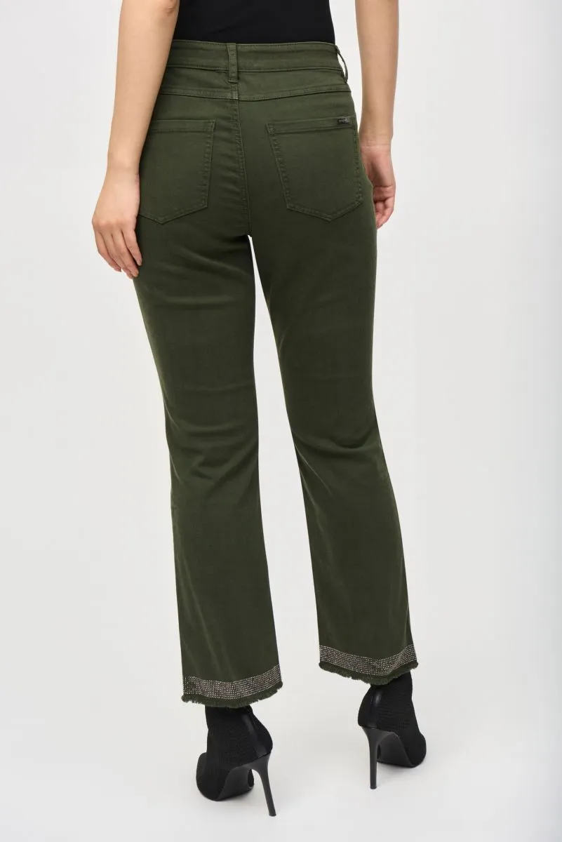 Joseph Ribkoff Embellished Fringe Cuff Cropped Jeans 243964