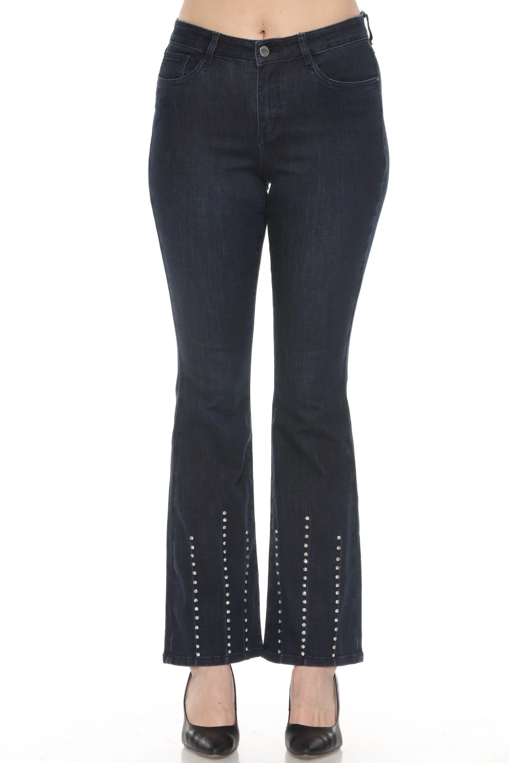 Joseph Ribkoff Indigo Blue Rhinestone Embellished Flared Jeans 244946
