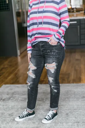 Judy Blue Bleach Splash Boyfriend Jeans In Gray