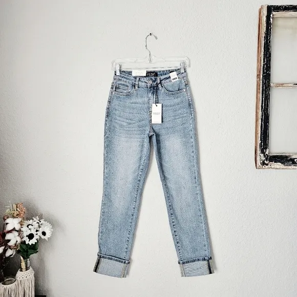 Judy Blue HR Cuffed Jeans No Distressing Vintage Wash Boyfriend Regular Plus NEW