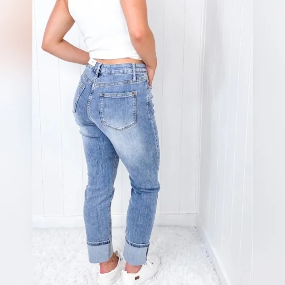 Judy Blue HR Cuffed Jeans No Distressing Vintage Wash Boyfriend Regular Plus NEW