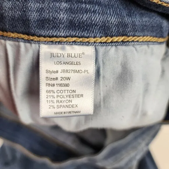 Judy Blue Jeans Womens Plus 20W Blue Distressed Boyfriend Fit Denim JB8275MD