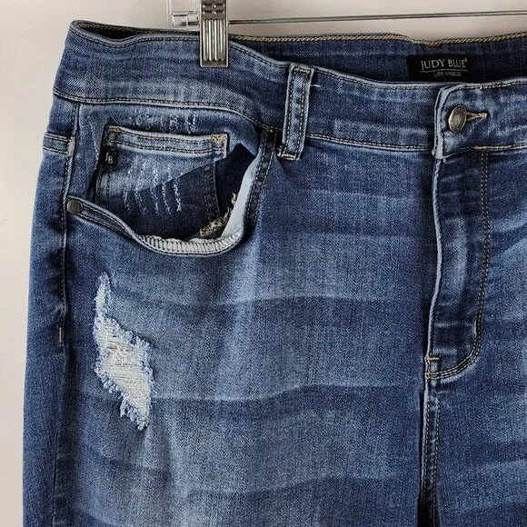 Judy Blue Jeans Womens Plus 20W Blue Distressed Boyfriend Fit Denim JB8275MD