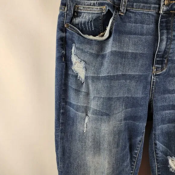 Judy Blue Jeans Womens Plus 20W Blue Distressed Boyfriend Fit Denim JB8275MD