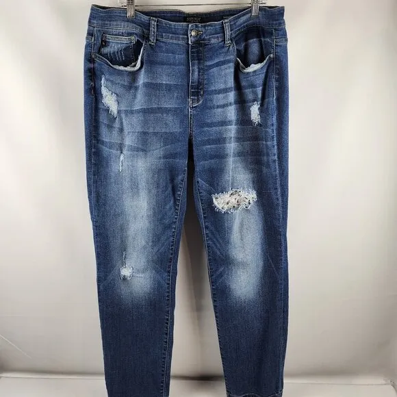 Judy Blue Jeans Womens Plus 20W Blue Distressed Boyfriend Fit Denim JB8275MD