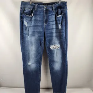 Judy Blue Jeans Womens Plus 20W Blue Distressed Boyfriend Fit Denim JB8275MD