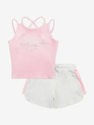 Juicy Couture Girls Velour Strappy Top and Runner Set in Pink