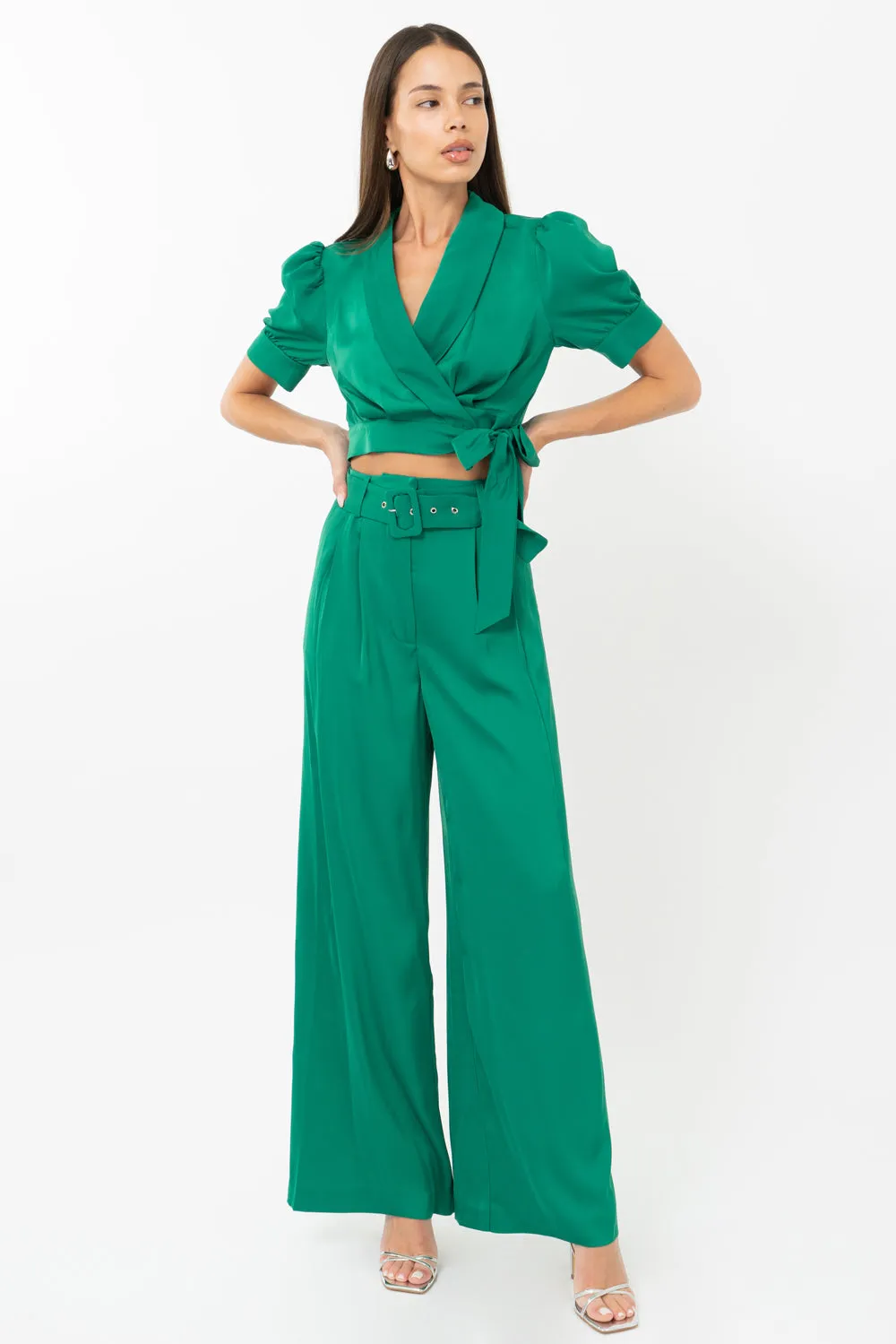 Keva Wrap Cuffed Sleeve Blouse