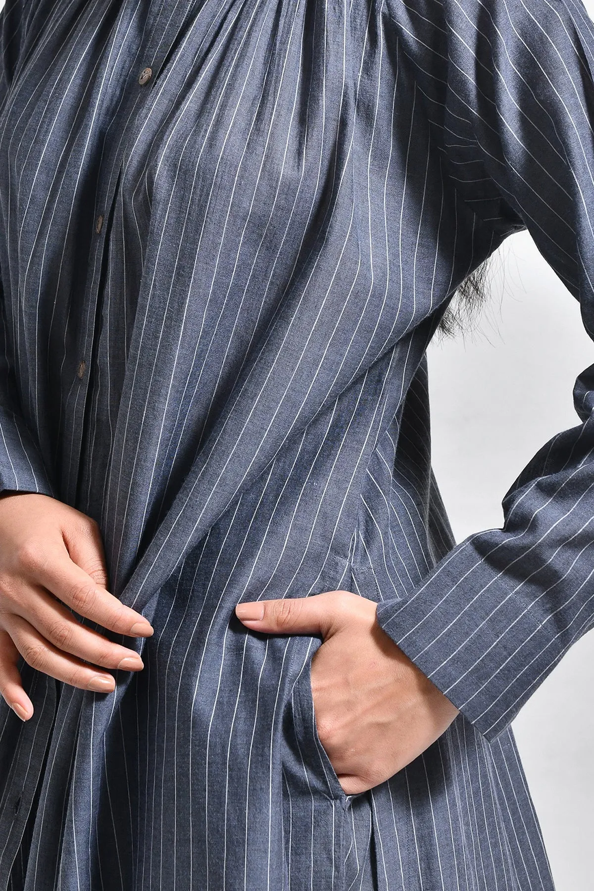 Khadi Stripes Neck-Gather Co-Ord (Set of 2) - Charcoal