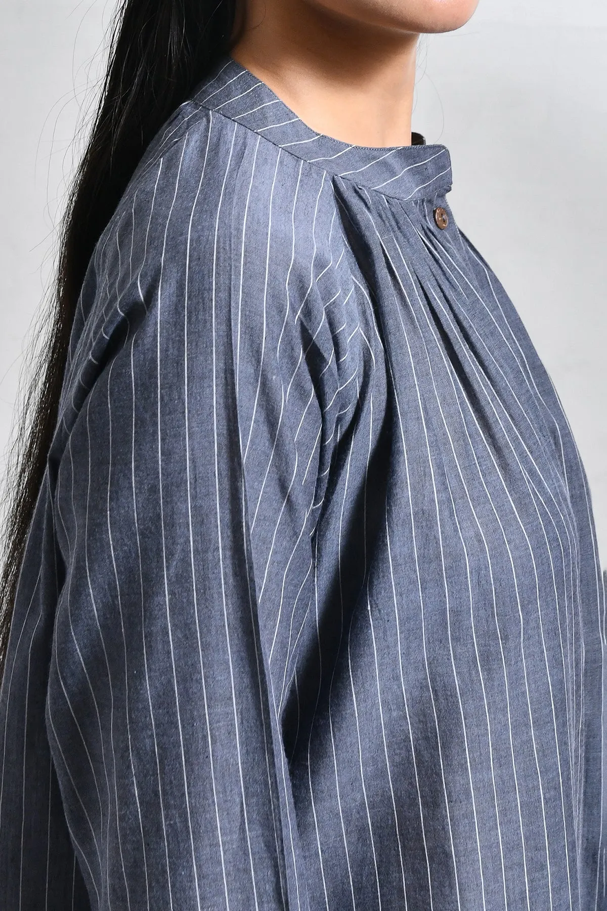 Khadi Stripes Neck-Gather Co-Ord (Set of 2) - Charcoal