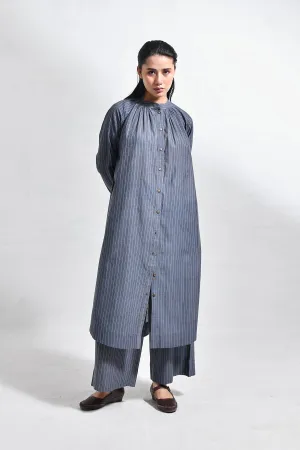 Khadi Stripes Neck-Gather Co-Ord (Set of 2) - Charcoal