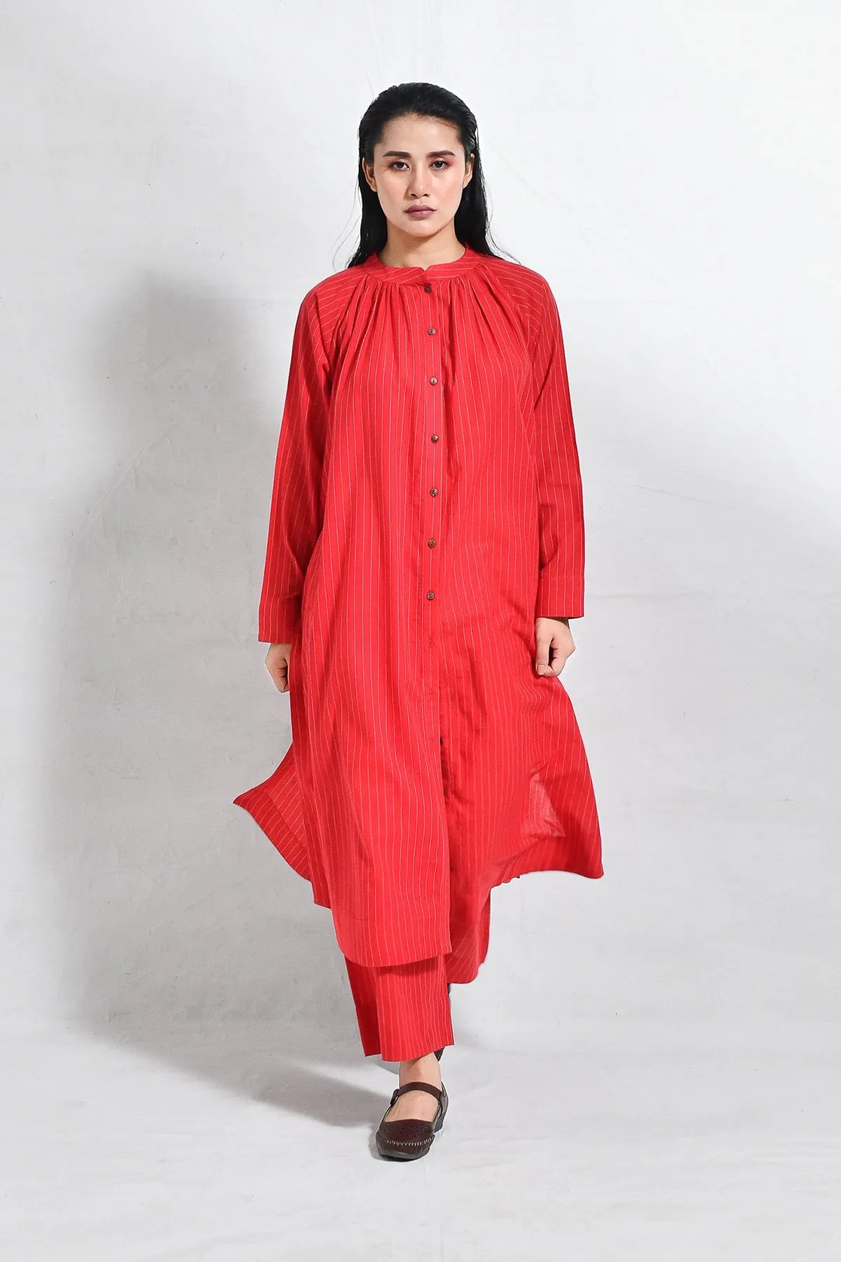 Khadi Stripes Neck-Gather Co-ord (Set of 2)